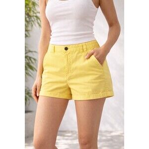 H&M Womens Yellow Chino Shorts Size 4 EUR 34 Cuffed Juniors Casual Summer